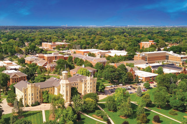campus view in Wheaton, Illinois